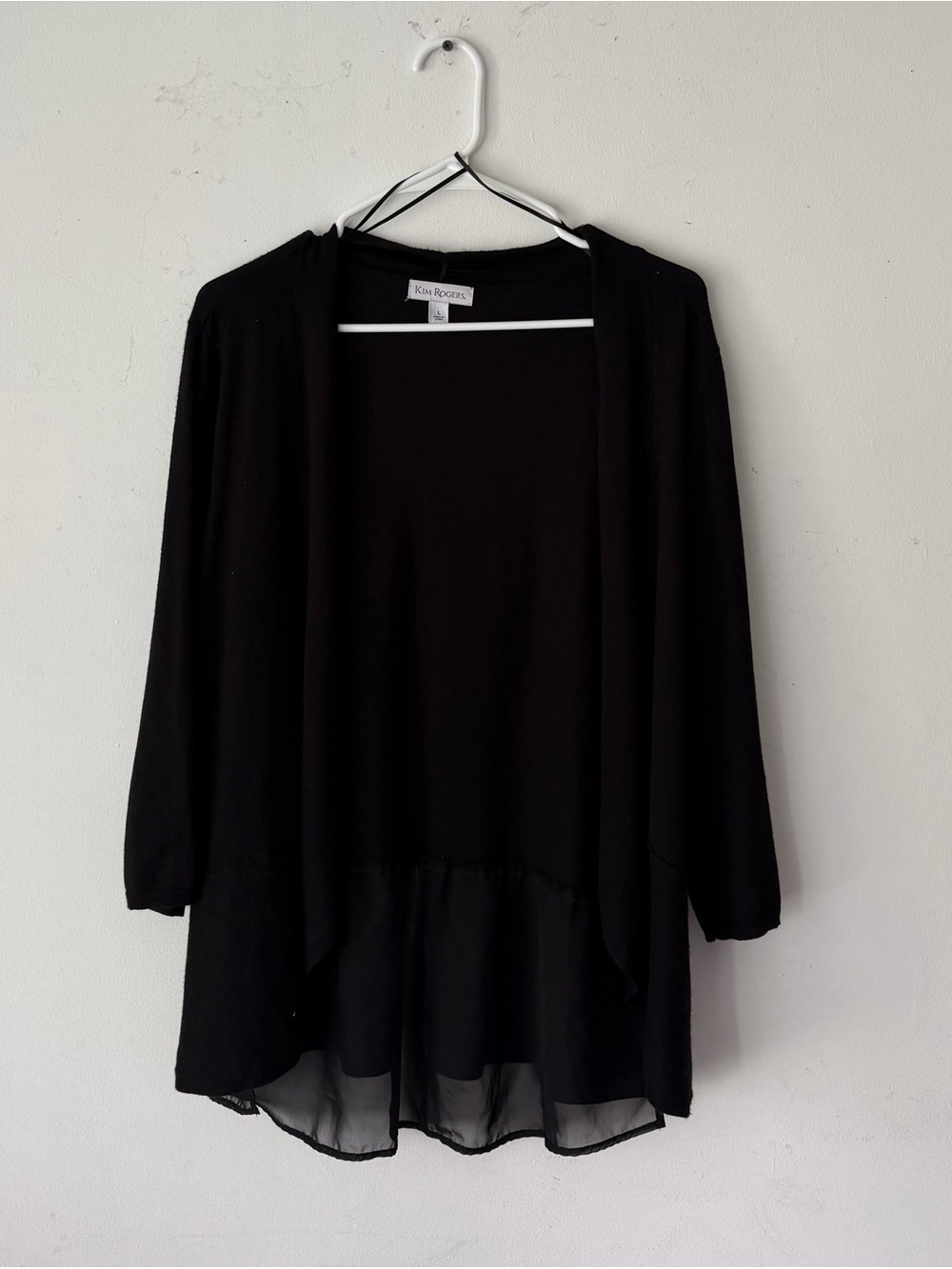 Kim Rogers Black Open-Front Cardigan with Sheer Hem